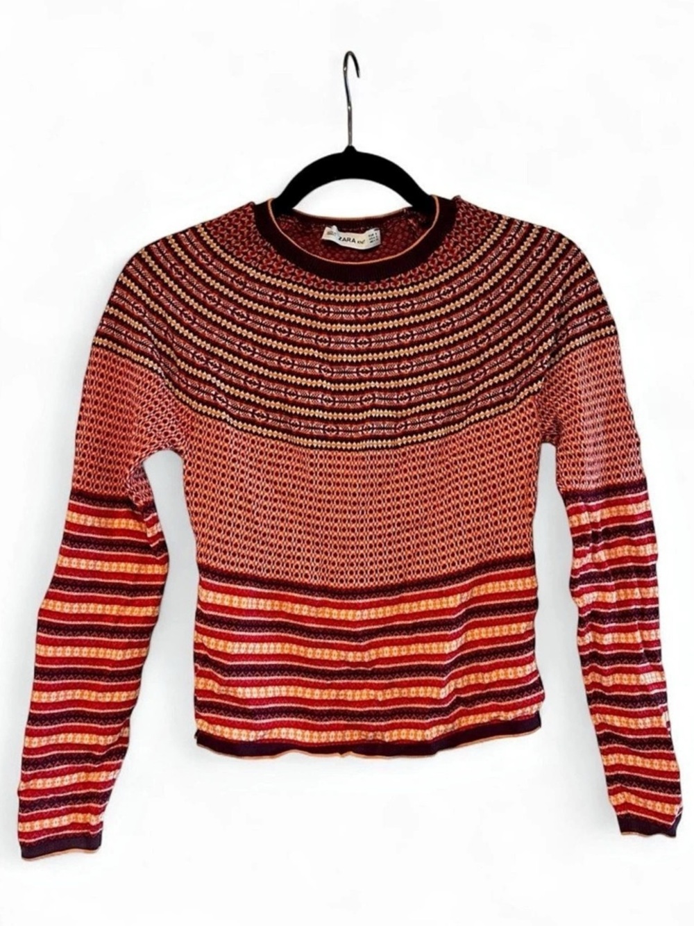 Zara Knit Fair Isle Geometric Cropped Sweater Size S